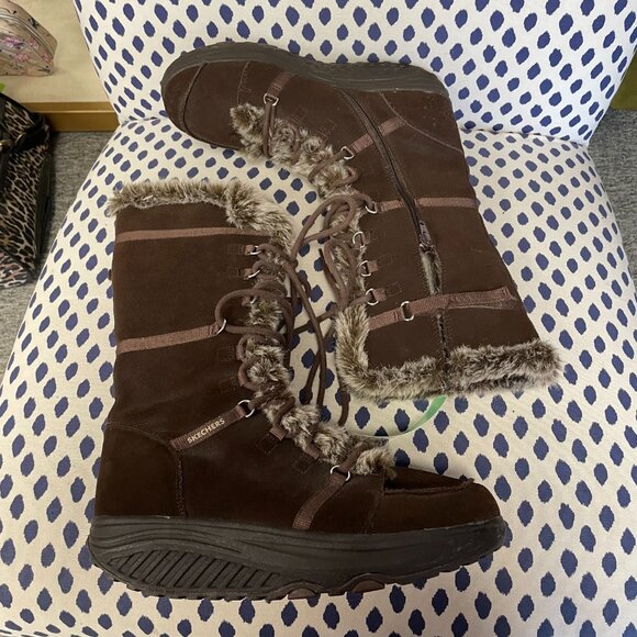 Women's Skechers Brown Faux Fur Boots Size 9.5 - Picture 2 of 7